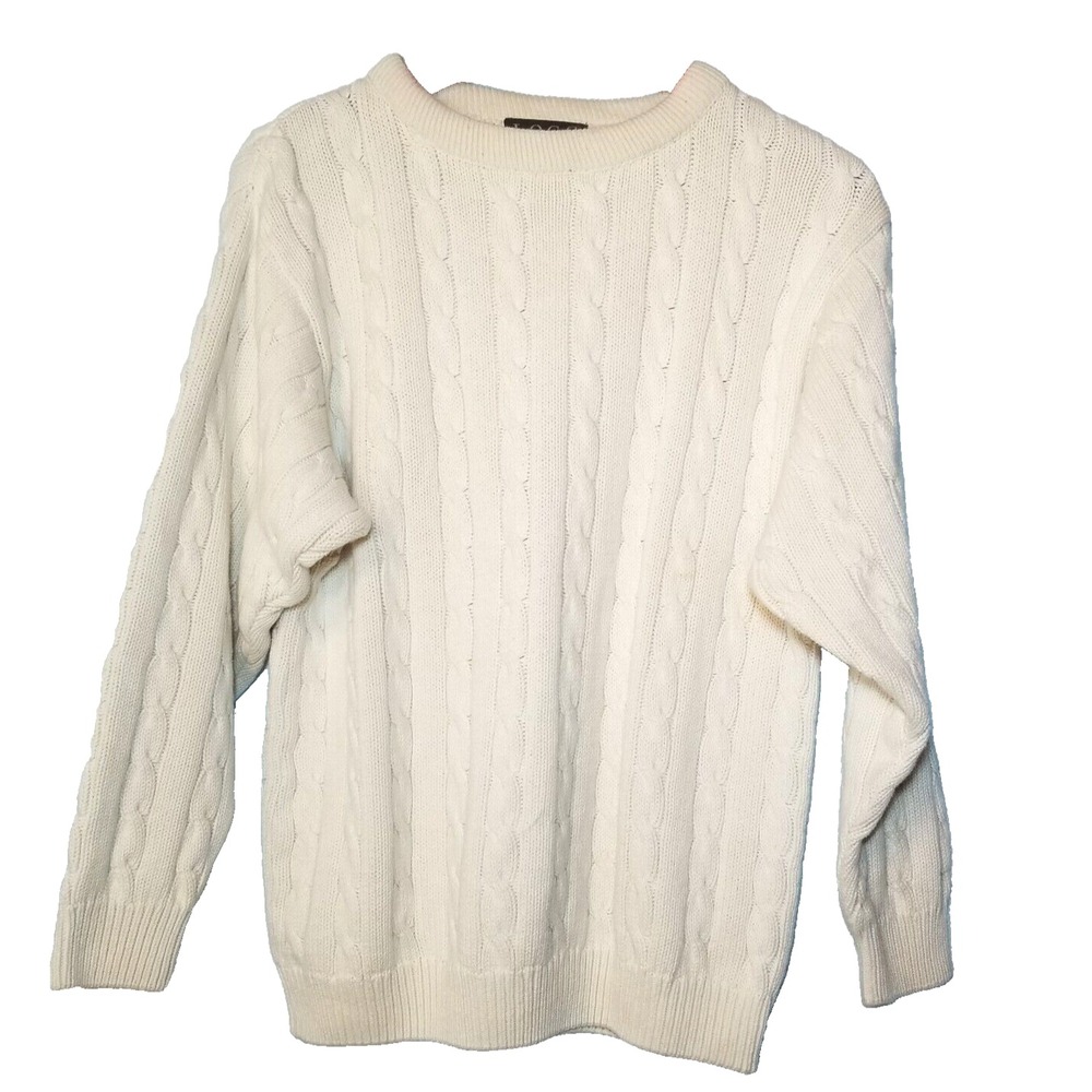 LOGG Label of Graded Goods Cream Cotton Fisherman Cable Knit Sweater Size Small